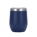 Detail view of 12oz matte navy blue stainless steel tumbler with clear lid and silver rim - Navy Blue