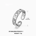 Anillo de cadena cubana ajustable de acero inoxidable plateado con 1,7cm de ancho - Anillo Abierto de Cadena / 1.7cm (Ajustable) / Color Acero