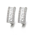 Silver Greek key hoop earrings with zircon micro-paving and openwork geometric design - 5-Silver Greek Key White Zircon Huggie / Silver