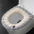Thick grey and white striped knitted toilet seat cover with cute koala embroidery - Gray + Beige (With Handle)