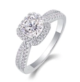 Close-up of square moissanite ring with four-prong setting and pavé double band - R13052/1 Carat/6.5mm-gra/black Card / US Size 7 / Circumference 54.3mm