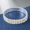 Sparkly three-row silver elastic rhinestone bracelet for bridal and wedding wear - 3 Rows / Silver