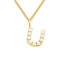 Elegant gold-plated titanium steel necklace featuring a pearl-inlaid letter U pendant - Letter U / Gold