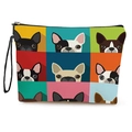 Plaid Kosmetiktasche mit bunten Bulldoggen-Motiven und schwarzer Handgelenkschlaufe - Französische Bulldogge Gitterdruck (Feinleinen) / 17*25cm Mit Handschlaufe