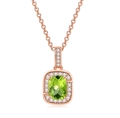 Rose gold necklace with square olive green gemstone pendant and diamond halo - Rose Gold + Olive Green Stone Necklace