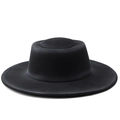 Detailed view of the stitched brim and texture of this black wool felt flat top fedora - M (56-58cm) / Black