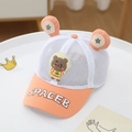 Orange mesh baby baseball cap with cartoon bear patch and plush ears for sun protection - 48-52cm / Style 1 Orange