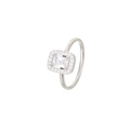 Silver ring featuring emerald cut clear zircon stone and elegant halo setting - US 6 / Silver-White Zircon