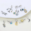 Pendentifs célestes en argent S925 avec émail coloré et sertissage pavé de zircons - Collection de Pendentifs Série Thème Nuit Étoilée 11 Modèles