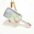 Cute transparent square hairbrush with gold and green glitter star sequins - Laser Branch Style