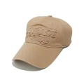 Close-up of ARCADE CODE 3D embroidery on khaki cotton vintage baseball cap brim - M (56-58cm) / Camel