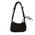 Borsa a mezzaluna in velluto a coste nero con stampa di fragole rosse e fiocco chic - Nero