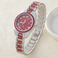 Elegante orologio al quarzo argento da donna con quadrante rosso scintillante e strass - 5-551 Argento Rosso