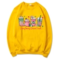 Yellow Christmas Cheer Fuel hoodie with festive beverage illustrations on plain background - S / Style 312 / Yellow