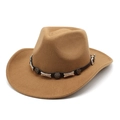Classic brown wool felt western cowboy hat with star buckle band for men and women - M (56-58cm) / Khaki
