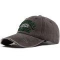 Distressed charcoal gray washed cotton baseball cap with green 3D letter embroidery - Adjustable / Coffee