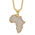 Iced out gold Africa map pendant necklace with sparkling rhinestones on plain white background - Gold Pendant Only