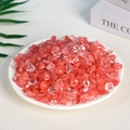 Mix of natural red and clear crystal stones in a white decorative display tray - 100g Of Artificial Watermelon Crystal (9-12mm)