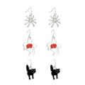 Halloween earring set with silver spider, white ghost pumpkin and black cat charms - 20 Black Cat Ghost Set