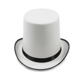 Elegante witte Lincoln hoge hoed van 20 cm met zwart lint voor podiumoptredens en feesten - Volwassene (Hoogte 20cm/Omtrek 61cm) / Wit Met Zwart Lint