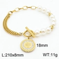 Pulsera árbol de la vida bañada en oro 18K con perlas blancas y cristales - Pulsera de Oro