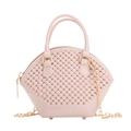 Borsa a conchiglia rosa con perline da donna con motivo a rombi e catena dorata - Albicocca