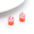 Set of two pink resin cupcake charms with colorful sprinkles for DIY jewelry - F83-Pink (Cupcake)