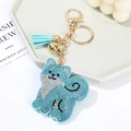 Cute Shiba Inu crystal keychain with blue rhinestones, leather tassel, and golden bell - Lake Blue