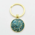 Gold-plated round keychain with Van Gogh Almond Blossoms glass cabochon pendant - Gold-Almond Blossoms