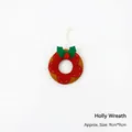 Handmade brown felt holly Christmas wreath ornament with red berries, 9cm DIY decoration - Holly Wreath