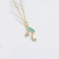 Golden snake musical note pendant necklace with white zircons and green accents - Gold Green Snake Musical Note