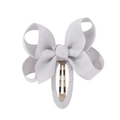 Light grey grosgrain ribbon bow hair clip with textured fabric and metal BB grip - Light Gray