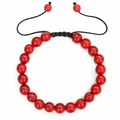 Adjustable 8mm red turquoise beaded bracelet with natural black matrix and woven cord - Red Turquoise Style (Style 16)