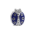 Silver ladybug bead charm with dark blue enamel and crystals for 10mm mesh bracelet - Silver Blue Ladybug