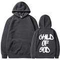 Dark gray cotton blend hoodie featuring white Child of God letter print on the back - S / Dark Gray