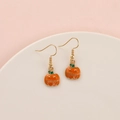Halloween pumpkin earrings with orange enamel and gold hooks for a festive look - Cross Eye Pumpkin
