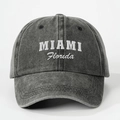 Berretto da baseball Miami Florida vintage grigio scuro con ricamo bianco in rilievo - Regolabile / Nero