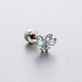 Silver butterfly earring with opal wings and cubic zirconia on gray background - Butterfly Opal Style (A110-5#)