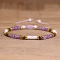Adjustable woven bracelet featuring purple amethyst, tiger eye beads and golden spacers - 104-circle Amethyst
