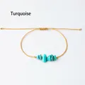 Handmade bohemian turquoise stone bracelet with adjustable gold braided wax cord - Turquoise