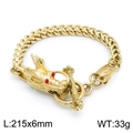 Golden dragon head bracelet with red eyes and toggle clasp, 215mm length and 33g weight - Style A Gold Dragon
