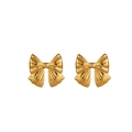 Vintage golden bow-knot stud earrings in polished stainless steel with textured finish - XLE-1-2 Earrings - Gold