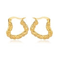 Detailed view of gold twisted heart-shaped earrings with polished metallic texture - Gold Heart Twist Style (C089)