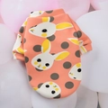 Peach pet sweatshirt with cute white rabbit print and grey polka dots for small dogs and cats - Pink Rabbit
