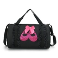 Black ballet dance duffel bag with pink sequin shoes and polka dot bow detail - Black (Short Lace Ballet Shoes)
