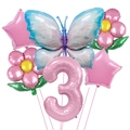 6-piece butterfly balloon set with large pink number 3 foil balloon for birthday party - Number 3 / Pearlescent Pink