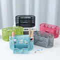 9-compartment metal mesh desk organizer with drawer in multiple vibrant colors - Green