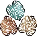 Set de 3 decoraciones de pared de hojas de palma de madera en verde, bronce y dorado - 30x25x0.5cm (3 Piezas) / CG003 (Mezcla Verde Bronce Dorado)