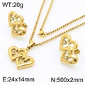 18K gold-plated heart-shaped jewelry set featuring a diamond-studded necklace and earrings - Gold Set (KS204898-KFC)
