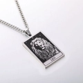 Vintage stainless steel square Leo zodiac pendant necklace in polished silver finish - Leo / Steel